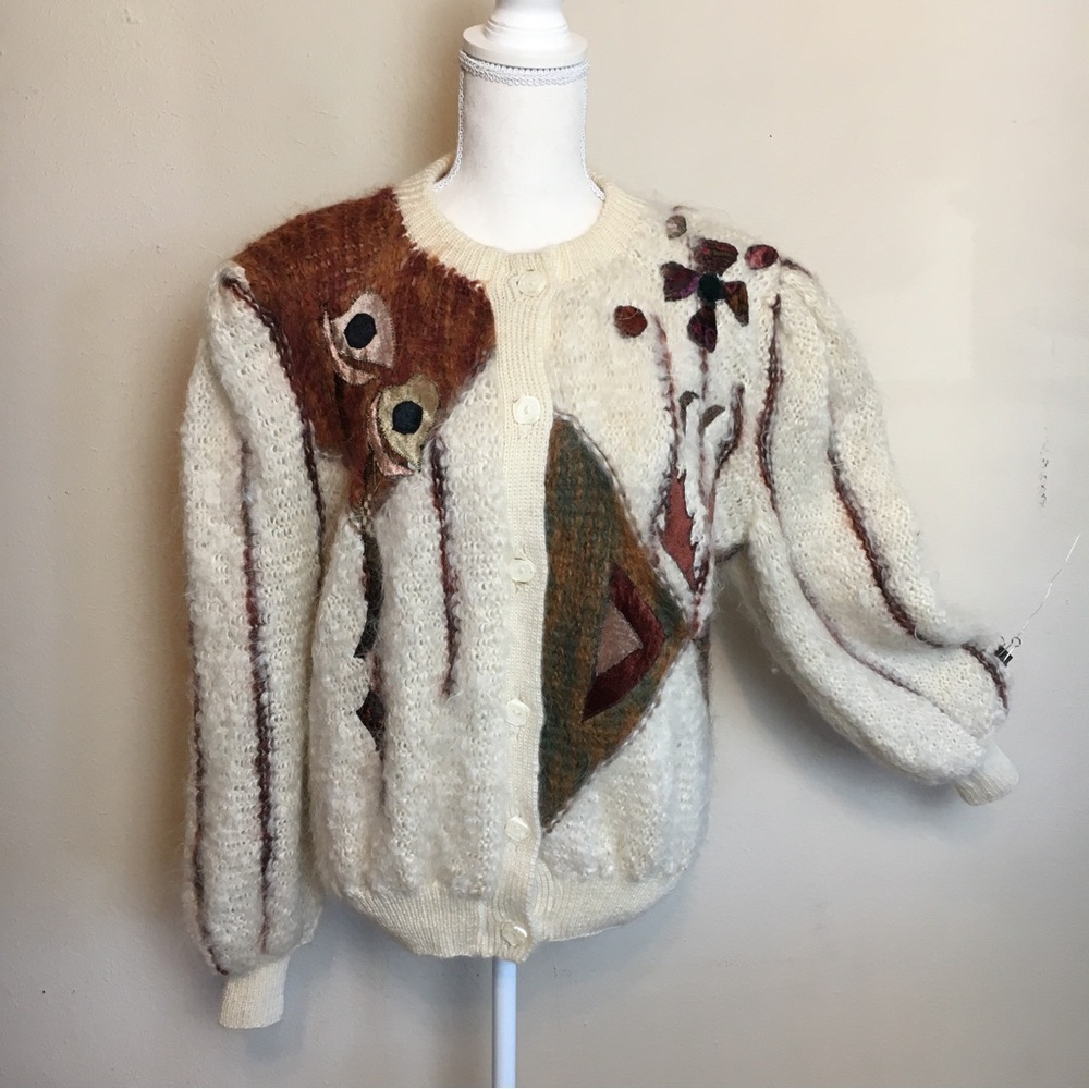 Vintage 80’s Mohair Blend cardigan sweater striped M